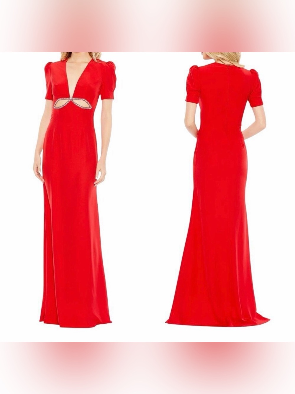 IEENA BY MAC DUGGAL Red Gown with Bow Cutout, Sequins & Pearl, Size 8 NWT